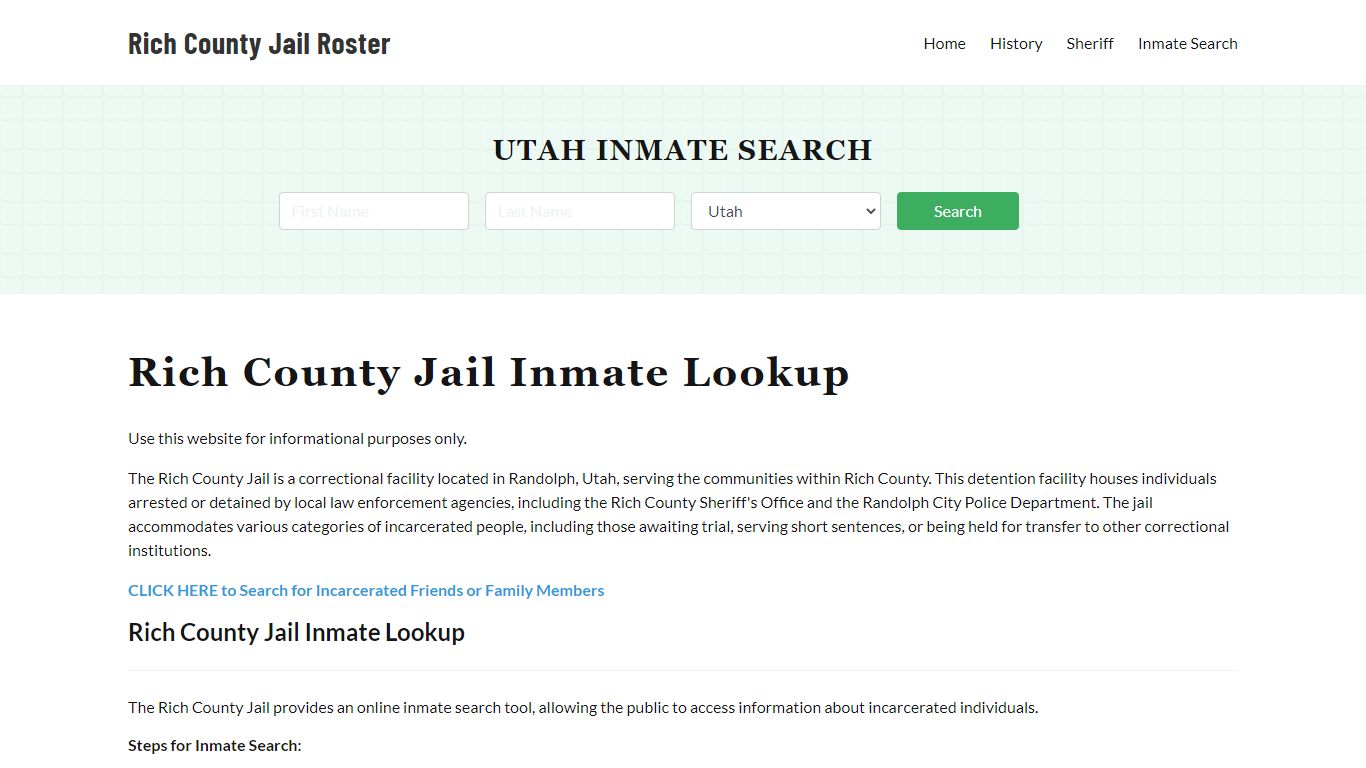 Rich County Jail Roster Lookup, UT, Inmate Search